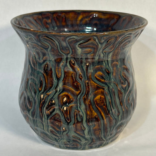 blue and brown squiggly vase